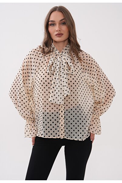 Vinales Γυναικείο πουά πουκάμισο με φιόγκο και ελαστικό στον αστράγαλο