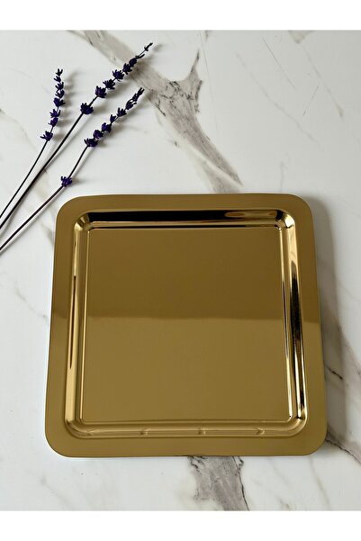 Melinda Kare GOLD Tepsi Çay,Kahve,İkram Servis Sunum Tepsisi (21x21)