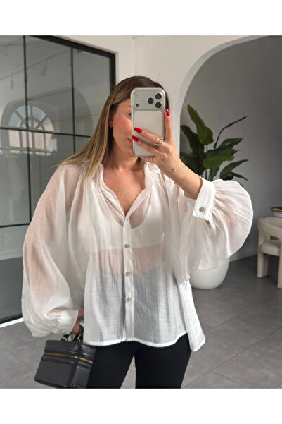 My Blog Λευκό Oversize Διαφανές Πουκάμισο - 5018