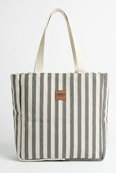 TOFİSA Women's Navy Blue Embroidered Striped Shoulder Bag - 28324-Navy Blue