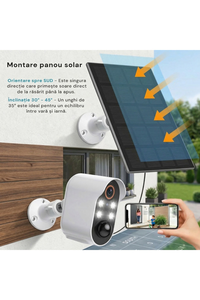 Skyline Orbion Cameră video supraveghere exterior cu panou solar, baterie 5200mAh, FHD, detectie umana AI, wireless