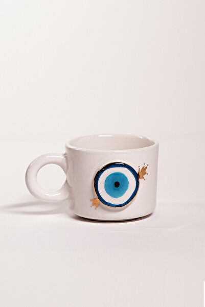 Sezgi Ceramic Seramik El Yapımı Nazar Boncuğu Desenli 170 ml Mug Kupa Bardak
