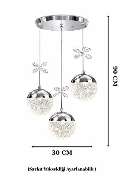Luna Lighting Grate Model 3 lü Krom Kaplama 3 RENK Salon Mutfak Oturma Yatak Odası Modern Led Avize