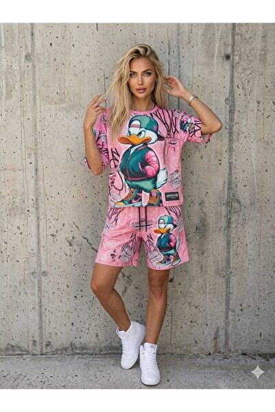 DENİKK Trend Digital Stone Print Embroidery Sequin Oversize Short Sleeve Spor...