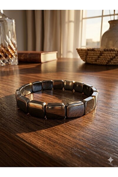 Meneva Aksesuar Hematit Doğal Taş Minimalist Kare Kesim Unisex Bileklik