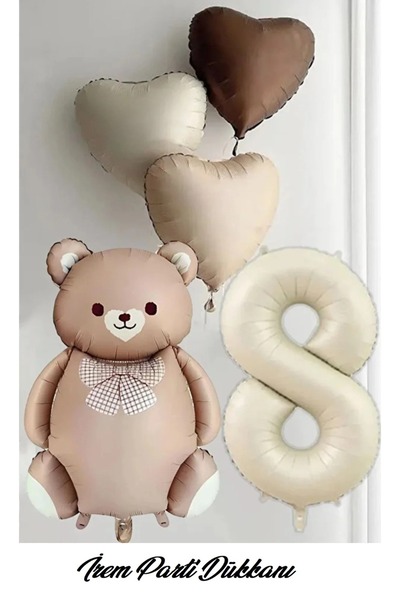 İrem Parti Dükkanı 8 Years Old, 3 Retro Hearts, 1 Cream Number, 1 Caramel Ted...