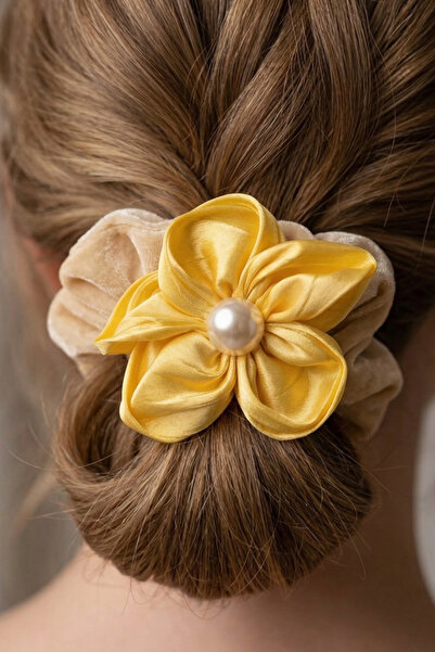 PETEK AKSESUAR Flower Satin Elastic Buckle with Pearls