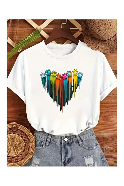 AEMİ Μπλουζάκι Unisex με στάμπα καρδιάς και λαιμόκοψη oversize