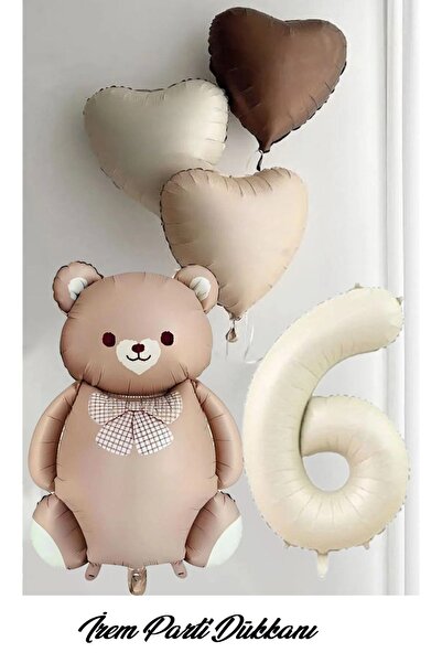 İrem Parti Dükkanı 6 Years Old, 3 Retro Hearts, 1 Cream Number, 1 Caramel Ted...