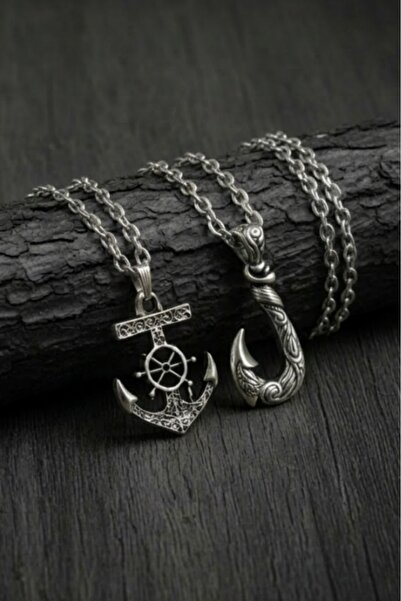 AB Takı 2Pcs Necklace Sailor Anchor and Hook Design Pendant Fashion Necklace ...