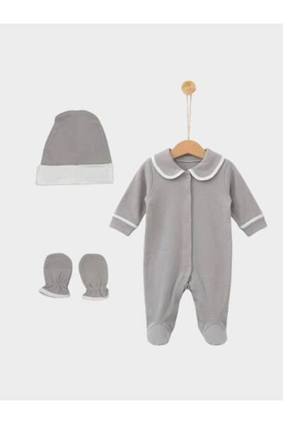 jijek baby kids Unisex Baby Set 3-Piece (Overalls + Hat + Gloves) Cotton Newborn Hospital Release Gray Baby Set