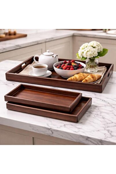 Generic Luxury Wooden Serving Tray Set 3 Pieces