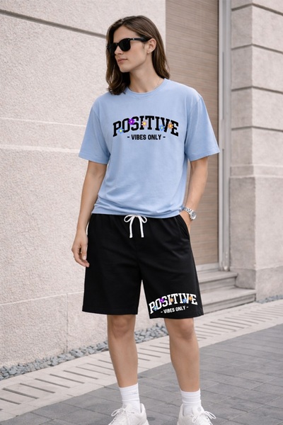 x-compass life Women/Girls Positive Vibes Only Oversize T-Shirt and Shorts Set