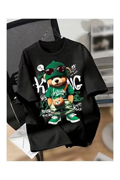 AEMİ Μπλουζάκι Unisex με στάμπα κόκκινο αρκουδάκι, μεγάλου μεγέθους, με λαιμό...