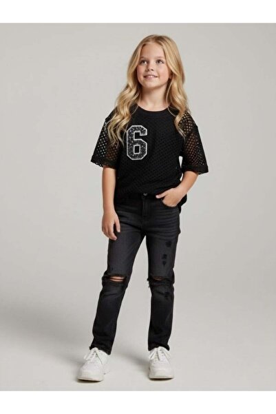 Zekids Κοριτσίστικη διχτυωτή μπλούζα με λεπτομέρειες και ενσωματωμένο εσωτερι...