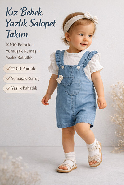 MYZİ STORE Κοριτσίστικο Βρεφικό Σετ 2 τεμαχίων με κοντομάνικο βαμβακερό τζιν ...