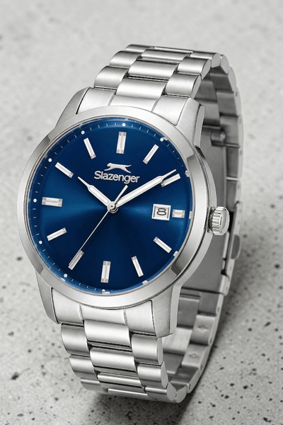 Slazenger Steel Cord, Steel Case Men's Wristwatch Bracelet Gift Silver-Blue S...