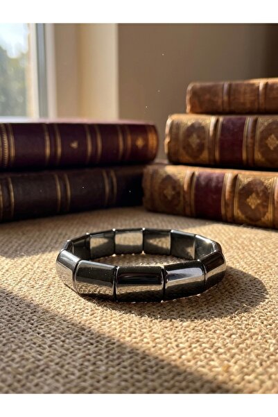 Meneva Aksesuar Hematite Natural Stone Minimalist Block Cut Unisex Bracelet