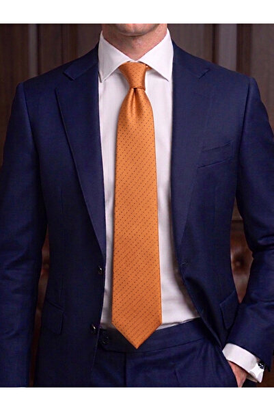 Gutiero 8 Centimeter Classic Tie with Orange Patterned Handkerchief
