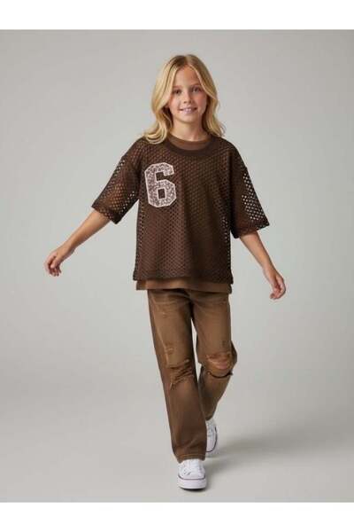 Zekids Κοριτσίστικη διχτυωτή μπλούζα με λεπτομέρειες και ενσωματωμένο εσωτερι...