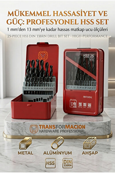 Transformacion 25 Parça 1 - 13 mm Alüminyum Metal Ağaç HSS Uçlu DIN 338RN Mat...