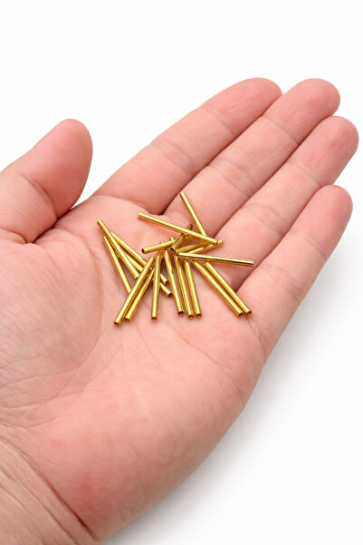 FlowerAksesuar 100 Adet - 2x30 mm Metal Boru Boncuk, Takı Ara Boncuğu, Ham Pi...