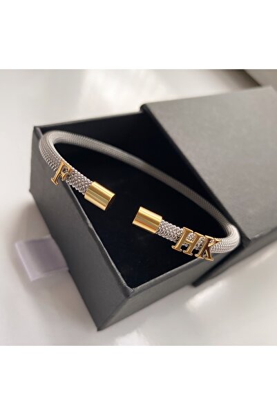 simurg jewellery Gümüş 3 Harfli Beyaz Çelik Bileklik