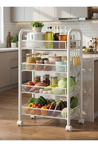 Taimi عربة تخزين معدنية ذات 4 طبقات مع عجلات، أرفف شبكية، خطافات، منظم موفر ل...