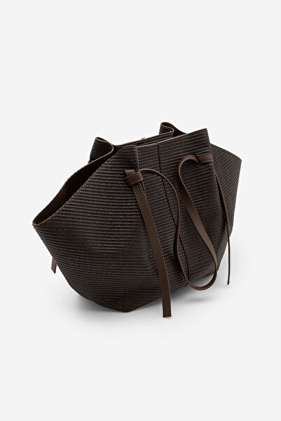 Marjin Kadın Shopper İçi Çantalı Hasır Görünümlü Fermuarlı Omuz Çantası Heniz...