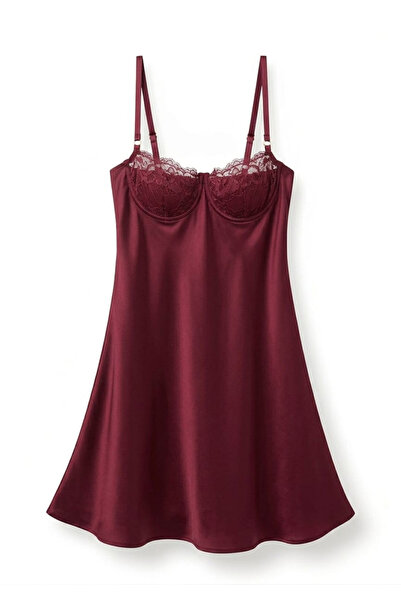 TAŞDELEN AVM ثوب نوم من الساتان مع تفاصيل دانتيل على الصدر