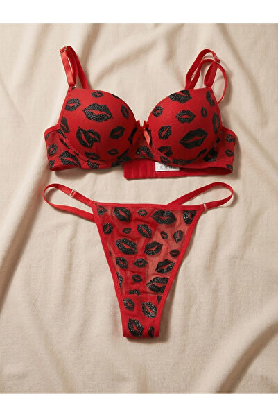 TAŞDELEN AVM Σετ Σουτιέν και Εσώρουχα με Σχέδια και Λεπτομέρειες από Γκλίτερ ...