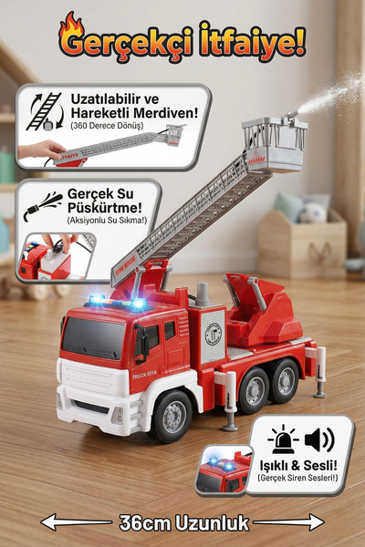 craftivio Vardem Su Püskürtmeli İtfaiye Kamyonu - Işıklı Sesli 36 cm Büyük Bo...