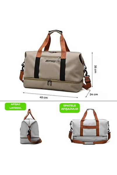 TRUE MARK - Geantă Voiaj Sport Unisex Impermeabilă, 20-35L, Oxford, Compartimente Multiple, Khaki