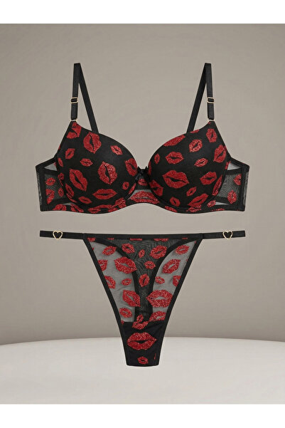 TAŞDELEN AVM Σετ Σουτιέν και Εσώρουχα με Σχέδια και Λεπτομέρειες από Γκλίτερ ...