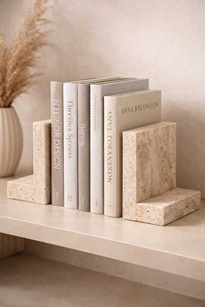 Marbello Σετ 2 θήκες βιβλίων από τραβερτίνη και μάρμαρο – Ελάχιστου μεγέθους L