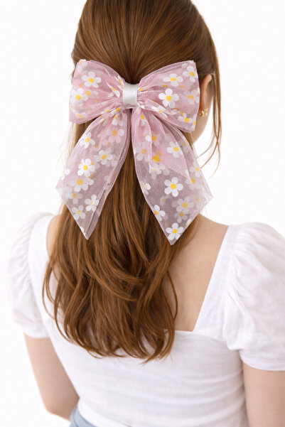 Selay Accessory مشبك شعر من التول المزخرف بنمط زهرة الأقحوان - مشبك شعر كبير ...