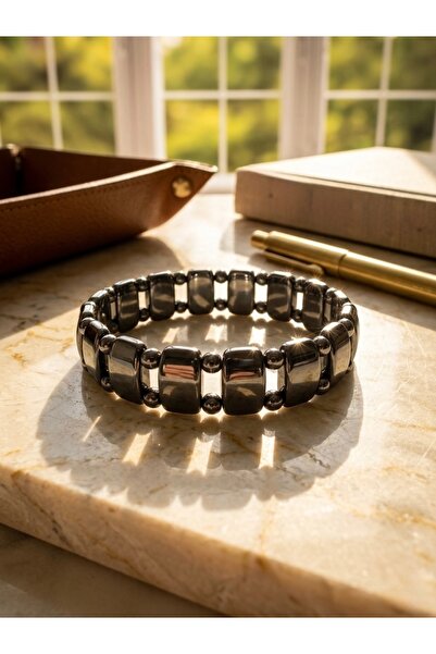 Meneva Aksesuar Hematite Natural Stone Rowed Unisex Bracelet