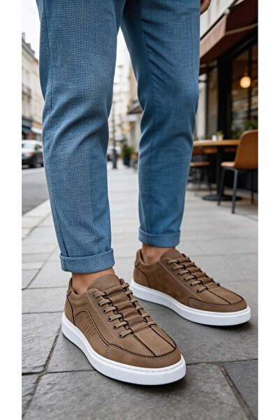 viderri Men's Sand Beige Nubuck 100% Genuine Leather Casual Lace-Up Sneaker S...