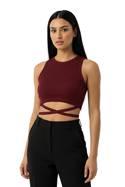 NERTH STYLE Crossed String Detailed Athlete Combed Cotton Blouse T-Shirt