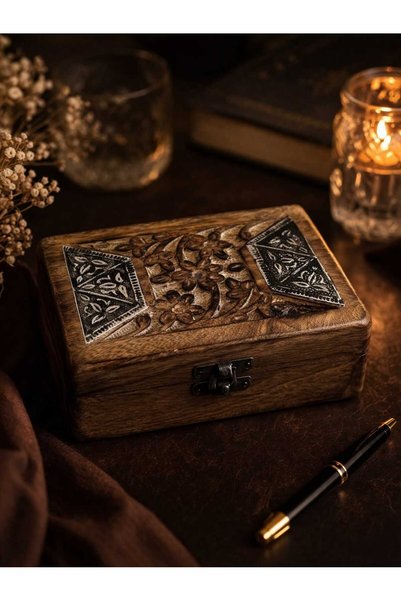 Banum Luxury Natural Wood and Stylishly Carved Detailed Decorative Box, Ideal for Gifts