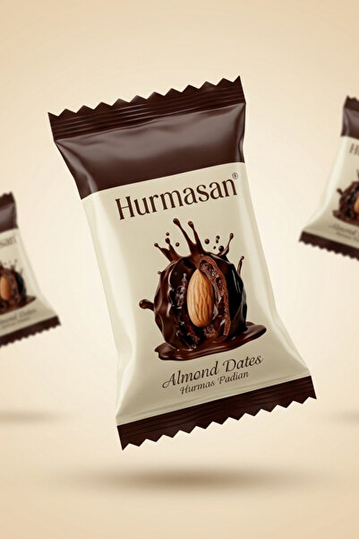 HURMASAN Bitter Çikolata Kaplı Badem Dolgulu Hurma Lokum Atıştırmalık 500 gr