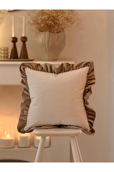 Hestia Home Βελούδινη μαξιλαροθήκη με βολάν 40x40 εκ. Κρεμ-Μπεζ