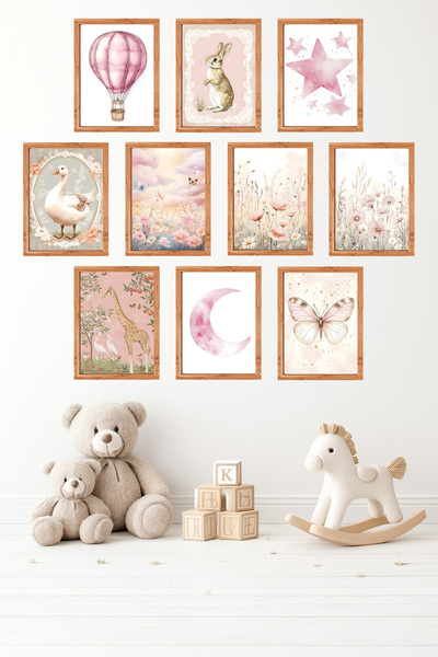UNT Σετ 10 τεμαχίων με εμφάνιση πλαισίου σε παστέλ, κουνέλι, μπαλόνι, λουλούδ...