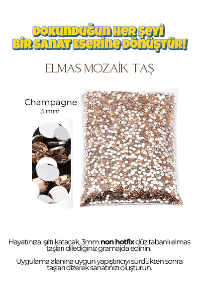 Brextco Store 1000 Adet Elmas Mozaik Taş | 3mm Non-Hotfix Düz Tabanlı Süsleme...