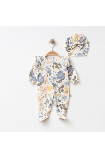 O Baby Floral Patterned Boneli Baby Girl Jumpsuit