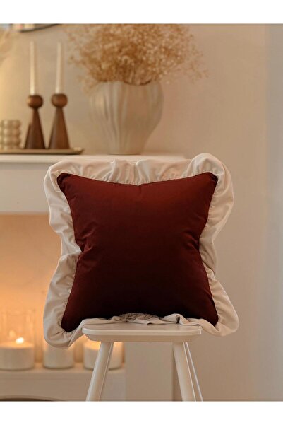 Hestia Home Βελούδινη μαξιλαροθήκη με βολάν 40x40 εκ. Κόκκινο-Κρεμ