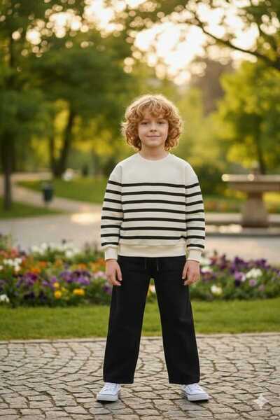 jeliboomkidswear 2-Piece Seasonal Boys' Suit with Striped Elastic Waist Overs...