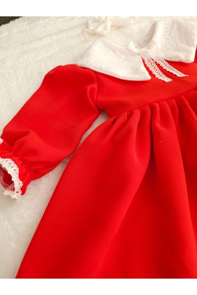 Elwirababyboutiqe فستان ذو ياقة حمراء على شكل زهرة