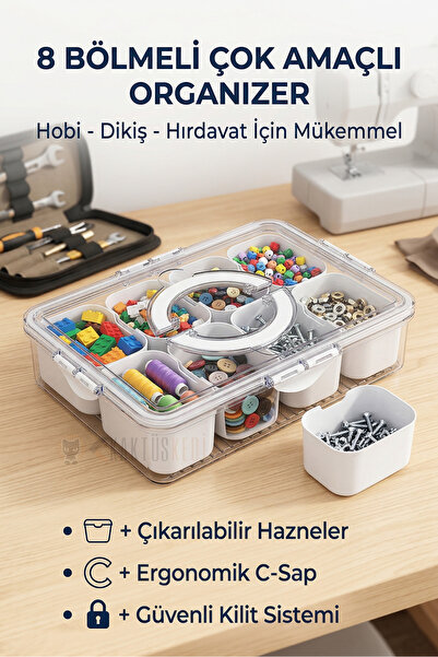 KaktüsKedi 8 Bölmeli Modüler Çok Amaçlı Organizer Kutu - Çıkarılabilir Haznel...