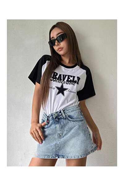 Massgai Unisex Star Printed Oversize 100% Cotton Raglan Sleeve T-Shirt